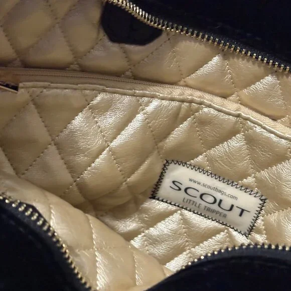 Scout Velvet Black Mini Tote With Dual Handles & Gold Quilted Interior Zip Close - Picture 8 of 15